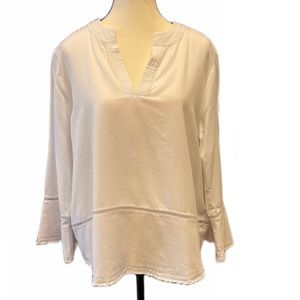 Soft Surroundings V-Neck White Long Sleeve Top Size L